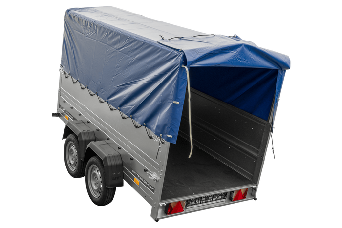 Twee-assige aanhanger 264x125 UNITRAILER GARDEN 264/2 KIPP met BIS zijwanden, H-800 frame en blauwe kap