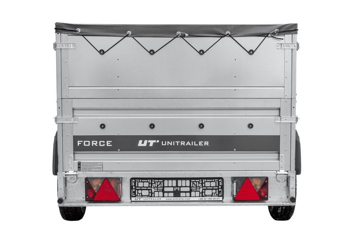 Lichte aanhanger 230x125 UNITRAILER FORCE 230 KIPP met BIS-zijwanden, H-0 frame en grijze afdekking