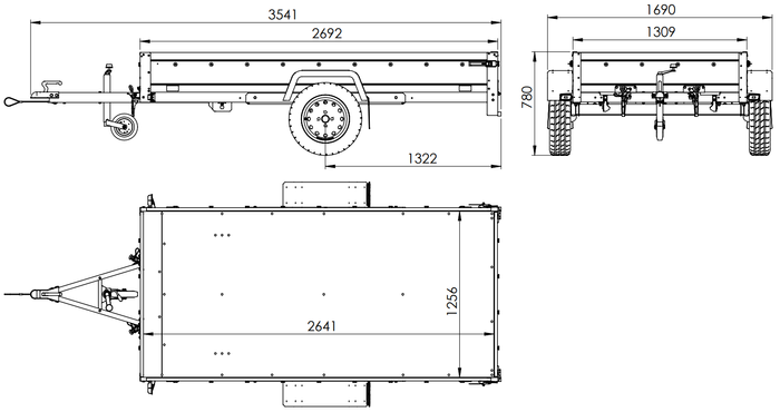Enkelassige aanhangwagen 264x125 UNITRAILER GARDEN 264 KIPP met gaaswanden en grijs dekzeil
