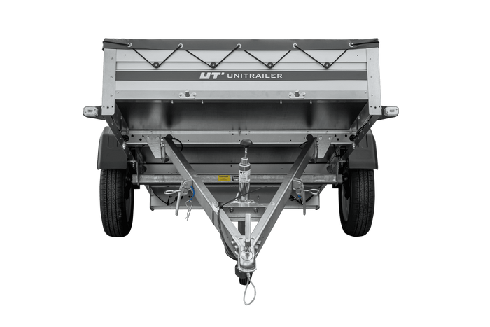 Enkelassige aanhanger met aluminium zijwanden 230x125 Unitrailer Garden 230 KIPP ALU met H-0 frame en grijze afdekking