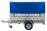 Enkelassige aanhanger 230x125 UNITRAILER GARDEN 230 KIPP met gaaswanden, H-800 frame en blauw dekzeil