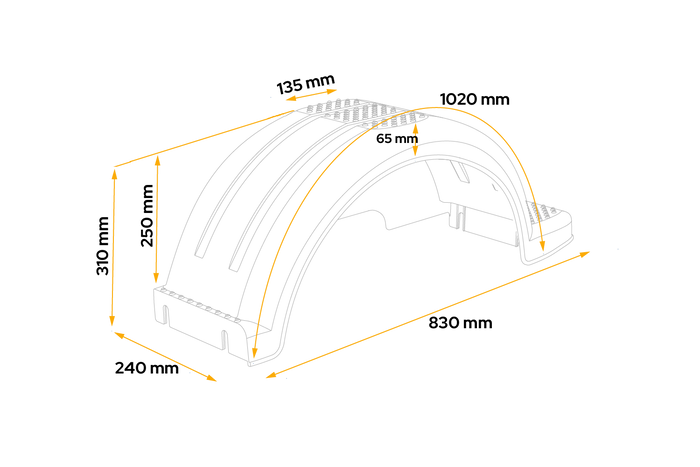 Spatbord voor boottrailer 13" DOMAR D20422S wielkast 830/240mm
