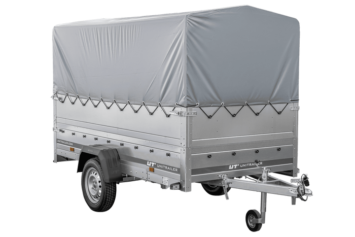 Lichte aanhangwagen op veren 264x125 UNITRAILER GARDEN 264/R KIPP met BIS zijwanden, H-800 frame en grijze afdekking