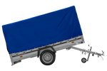 Autoaanhanger met aluminium zijwanden 264x125 Unitrailer Garden 264 KIPP ALU met H-1100 frame en blauwe afdekking
