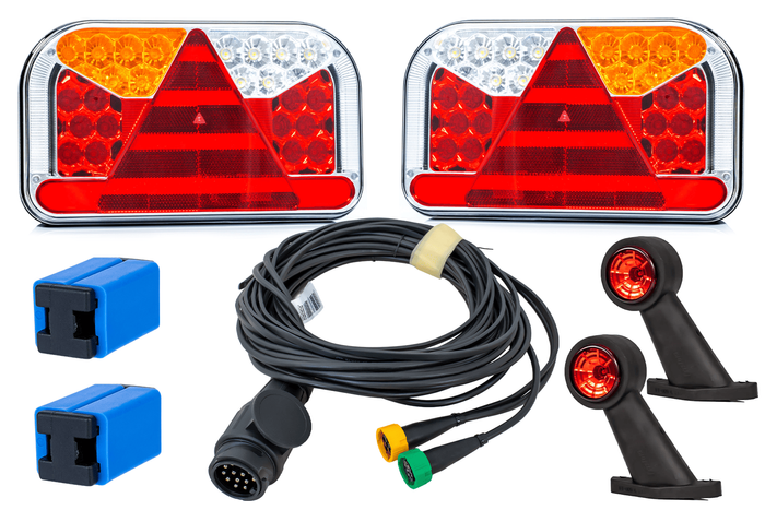 Verlichtingsset: FRISTOM FT-170 LED-achterlichten + FRISTOM FT-009 LED-zijmarkeringslichten + MANTES 5,2 m 13-pins kabelboom