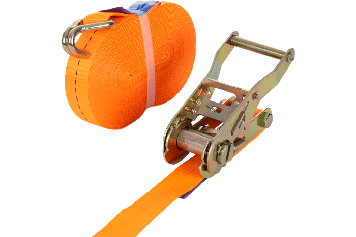 Set van vier UNITRAILER 12m/25mm/1t oranje transportbanden met spaninrichting