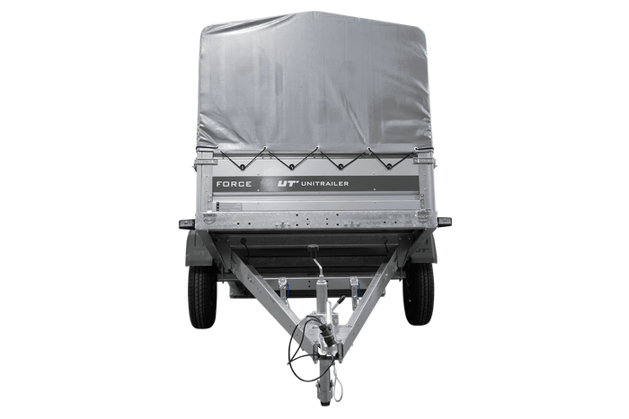 Enkelassige aanhanger 230x125 UNITRAILER FORCE 230 KIPP met H-800 frame en grijze afdekking