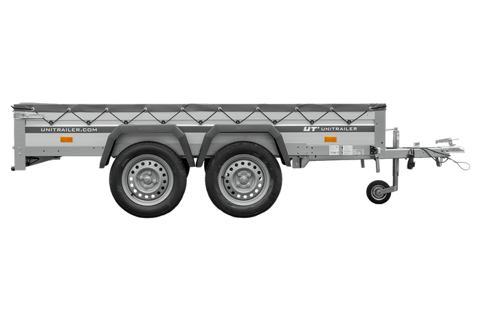 Tweeassige aanhanger met aluminium zijwanden 264x125 Unitrailer Garden 264/2 KIPP ALU met H-0 frame en grijze afdekking