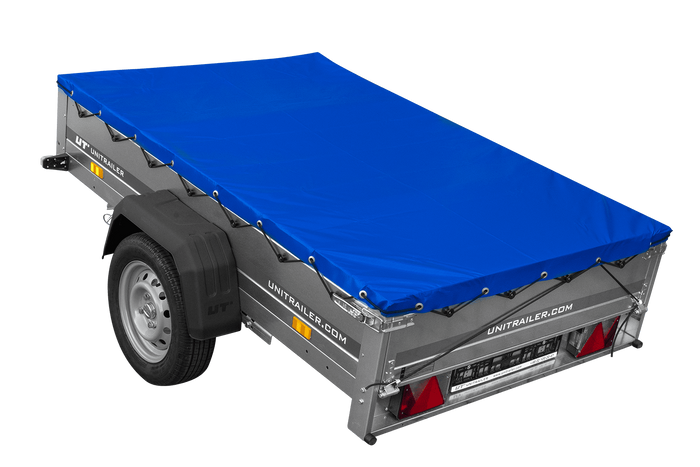 Autoaanhangwagen op veren 200x125 UNITRAILER GARDEN 201/R KIPP met H-0 frame en blauwe afdekking