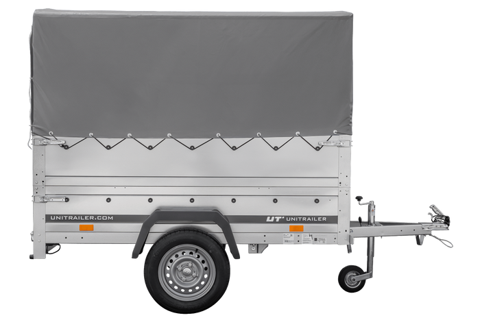 Lichte aanhanger 200x106 UNITRAILER GARDEN 200 KIPP met BIS-zijwanden, H-800 frame en grijze afdekking