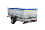 Enkelassige aanhanger op veren 264x125 UNITRAILER FORCE 264/R KIPP met BIS-zijwanden, H-0 frame en blauw dekzeil