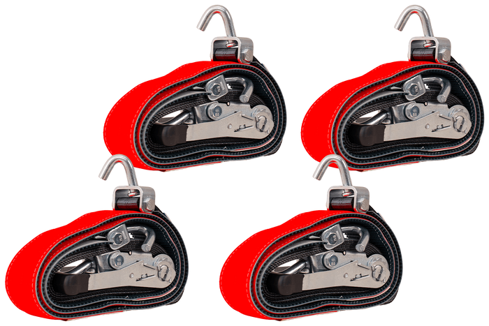 Set van vier HEFFA CARLINE 130 aanhangwagentransportbanden, wielborgriemen 5m/50mm/5t VDI 2700