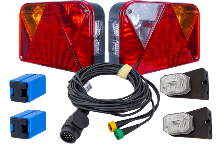 Verlichtingsset: DOBPLAST DPT35 achterlichten + ASPÖCK FLEXIPOINT I markeringslichten + MANTES 5,2m 13-polige kabelboom