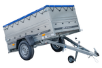 Enkelassige aanhanger 200x106 UNITRAILER GARDEN 200 KIPP met BIS-zijwanden en blauw dekzeil