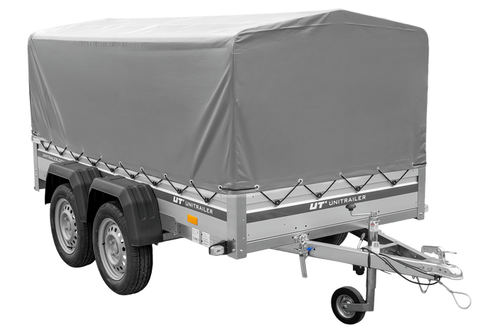 Tweeassige aanhanger met aluminium zijwanden 264x125 Unitrailer Garden 264/2 KIPP ALU met H-800 frame en grijze afdekking