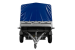 Enkelassige aanhanger met aluminium zijwanden 230x125 Unitrailer Garden 230 KIPP ALU met H-800 frame en blauwe afdekking