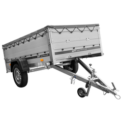 Enkelassige aanhanger met aluminium zijwanden 230x125 Unitrailer Garden 230 KIPP ALU met BIS-zijwanden, H-0 frame en grijze afdekking