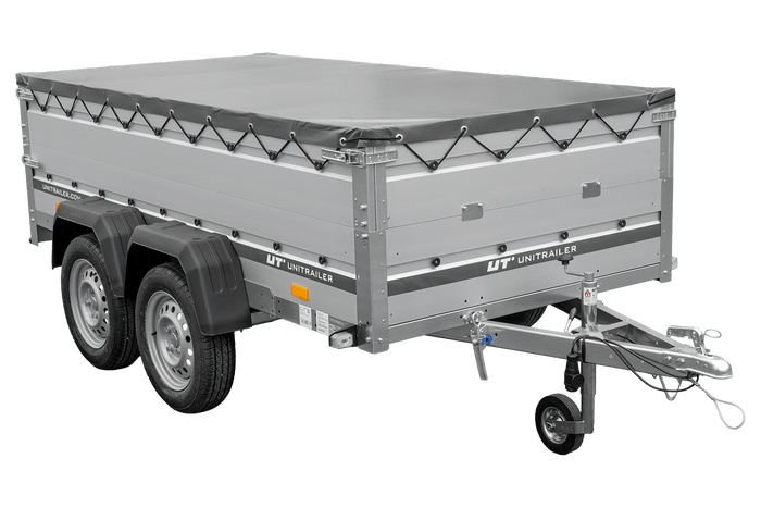 Tweeassige aanhanger met aluminium zijwanden 264x125 Unitrailer Garden 264/2 KIPP ALU met BIS-zijwanden, H-0 frame en grijze afdekking