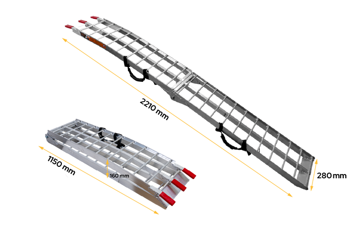 UNITRAILER ALR002 opklapbare aluminium oprijplaat voor aanhanger 221 cm 340 kg met riem