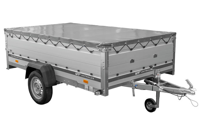 Enkelassige aanhanger met aluminium zijwanden 264x150 Unitrailer Garden 265 KIPP ALU met BIS-zijwanden, H-0 frame en grijze afdekking