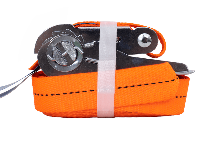 Set van vier HERMON 5m/25mm/1t hijsbanden met spanner, banden uit één stuk voor het vastbinden.