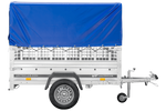 Lichte aanhanger 200x106 UNITRAILER GARDEN 200 KIPP met gaaswanden, H-800 frame en blauwe hoes
