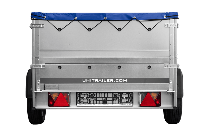 Lichte aanhangwagen op veren 200x125 UNITRAILER GARDEN 201/R KIPP met BIS zijwanden, H-0 frame en blauw zeil