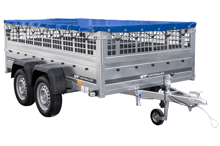 Lichte aanhanger 264x150 UNITRAILER GARDEN 265/2 KIPP met gaaswanden, H-0 frame en blauwe hoes