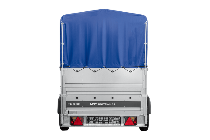 Autotransporter 230x125 UNITRAILER FORCE 230 KIPP met BIS-zijwanden, H-800 frame en blauwe afdekking