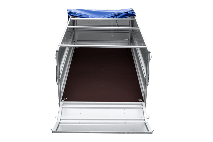Lichte aanhanger 264x125 UNITRAILER FORCE 264 KIPP met BIS-zijwanden, H-0 frame en blauwe afdekking