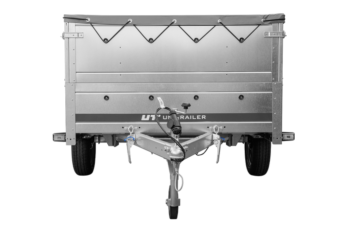 Enkelassige aanhangwagen op veren 264x125 UNITRAILER GARDEN 264/R KIPP met BIS zijwanden, H-0 frame en grijs zeil