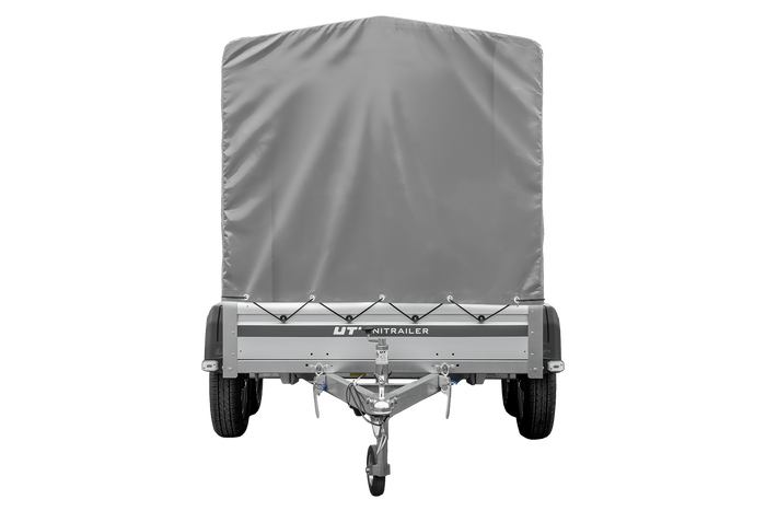 Tweeassige aanhanger met aluminium zijwanden 264x125 Unitrailer Garden 264/2 KIPP ALU met frame H-1100 en grijze afdekking