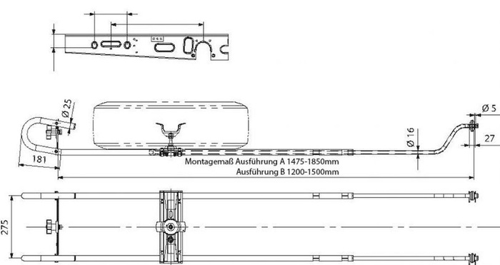 KNOTT reservewielhouder wielsteun voor caravans 1475-1850mm