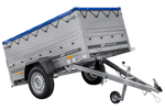 Autoaanhanger 200x106 UNITRAILER GARDEN 200 KIPP met BIS-zijwanden, H-0 frame en blauwe afdekking