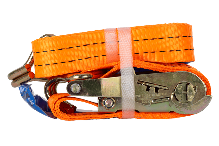 Set van vier UNITRAILER 3m/35mm/2t oranje transportbanden met spaninrichting
