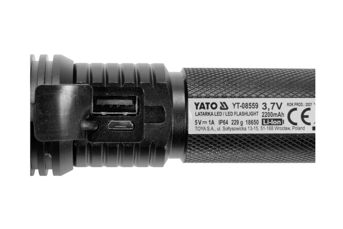 YATO YT-085609 LED 900lm multifunctionele zaklamp, powerbank, flesopener, noodhamer