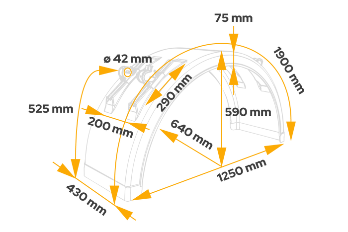 Spatbord voor aanhanger 19,5-22,5" DOMAR DK2975 1250/430mm wielkast met montagebeugels
