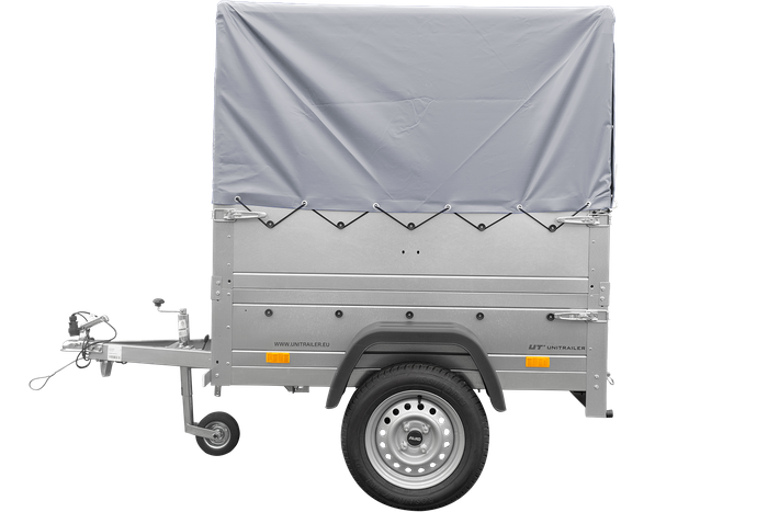 Unitrailer trailer GARDEN TRAILER 150 KIPP met steunwiel, bis zijkanten en H-800 frame met grijze kap