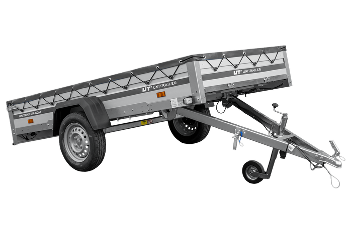 Autoaanhanger met aluminium zijwanden 264x125 Unitrailer Garden 264 KIPP ALU met H-0 frame en grijze afdekking