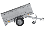 Aanhanger voor de Unitrailer GARDEN TRAILER 200 KIPP auto met steunwiel, twee zijkanten en een vlakke afdekking, grijs