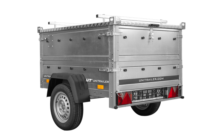 Enkelassige aanhangwagen 150x106 UNITRAILER GARDEN 150 KIPP met opzetborden en aluminium deksel