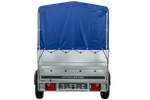 Lichte aanhanger 230x125 UNITRAILER GARDEN 230 KIPP met BIS-zijwanden, H-800 frame en blauwe afdekking