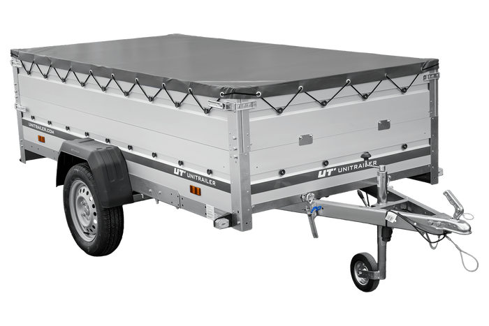 Enkelassige aanhanger met aluminium zijwanden 264x125 Unitrailer Garden 264 KIPP ALU met BIS-zijwanden, H-0 frame en grijze afdekking