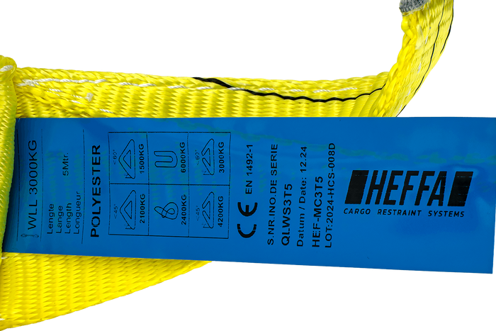 HEFFA kraanhijsband 5m/90mm/3t met lussen