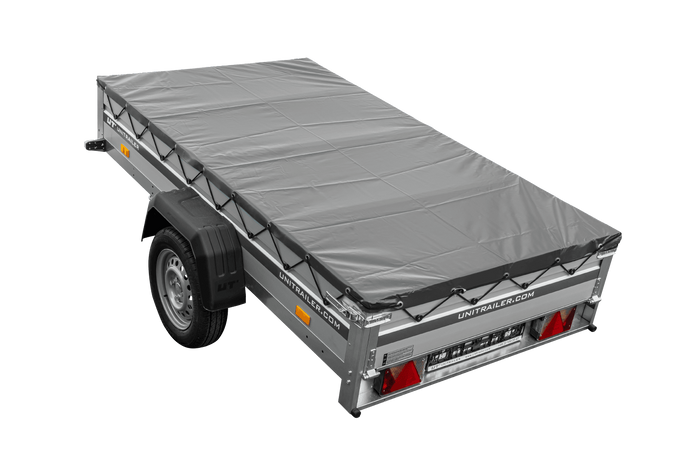 Enkelassige aanhanger met aluminium zijwanden 230x125 Unitrailer Garden 230 KIPP ALU met H-0 frame en grijze afdekking