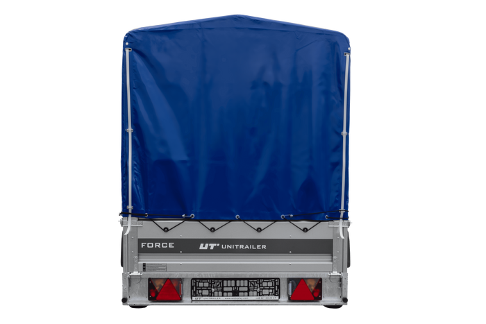 Autotrailer 264x125 UNITRAILER FORCE 264 KIPP met H-1100 frame en blauwe hoes