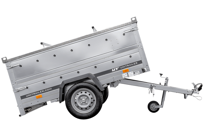 Enkelassige aanhangwagen op veren 230x125 UNITRAILER GARDEN 230/R KIPP met BIS zijwanden en aluminium afdekplaat