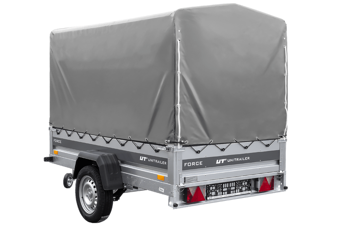 Autotransportaanhanger op veren 230x125 UNITRAILER FORCE 230/R KIPP met H-1100 frame en grijze afdekking