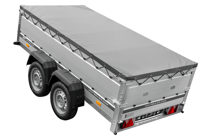 Tweeassige aanhanger met aluminium zijwanden 264x125 Unitrailer Garden 264/2 KIPP ALU met BIS-zijwanden, H-0 frame en grijze afdekking