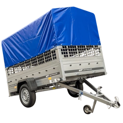 Autoaanhangwagen op veren 230x125 UNITRAILER GARDEN 230/R KIPP met gaaswanden, H-800 frame en blauwe afdekking